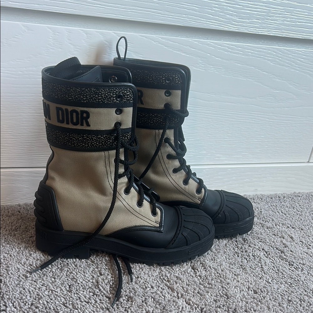 Dior Beige and Black Combat Moto Boots